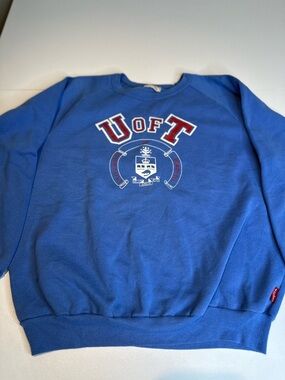 Tory Burch Men’s Blue Crewneck Sweatshirt with Red Accent Logo